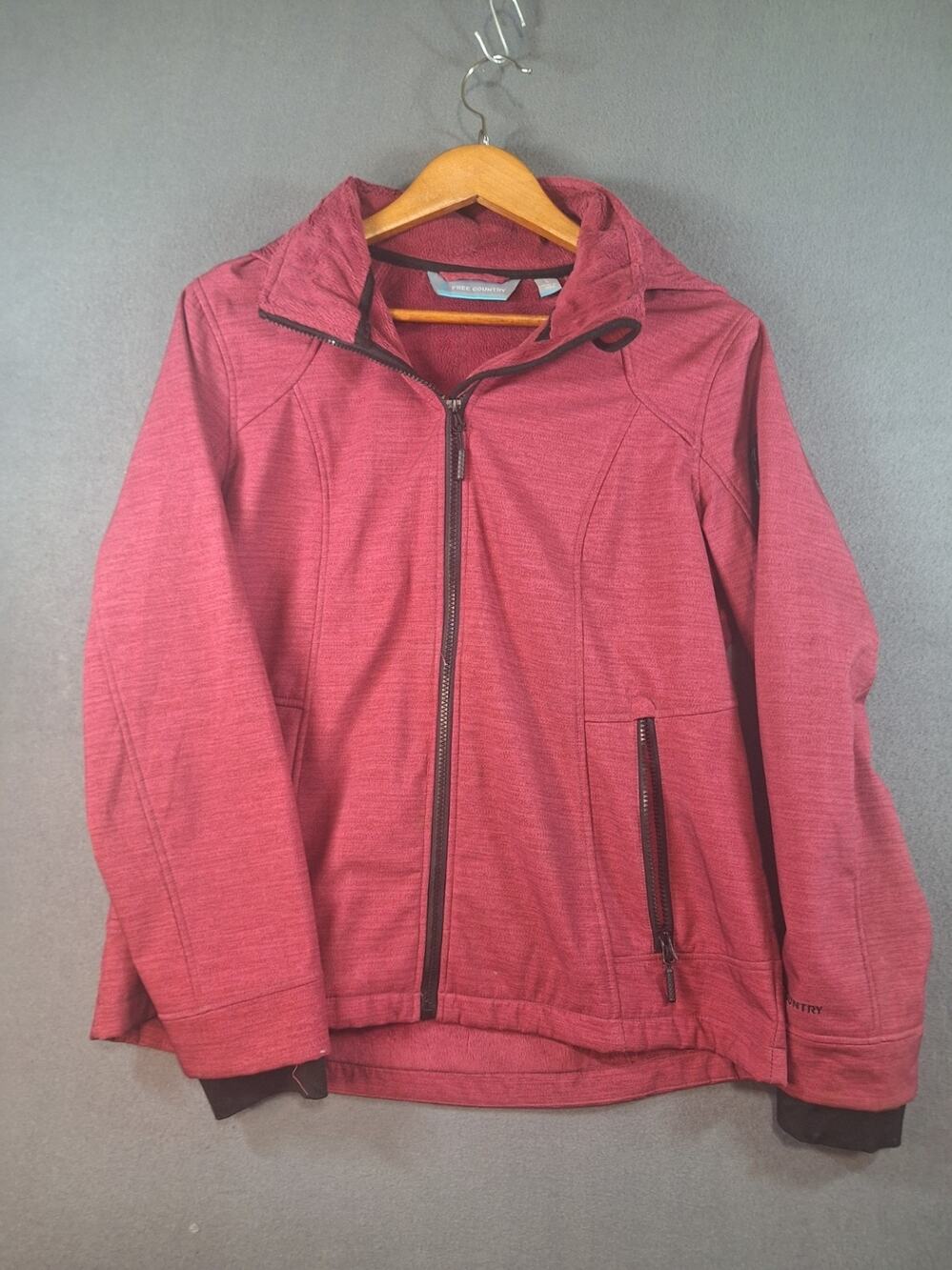 FREE COUNTRY Womens Super Softshell Faux Fur Lined Jacket. Removable Hood Size L